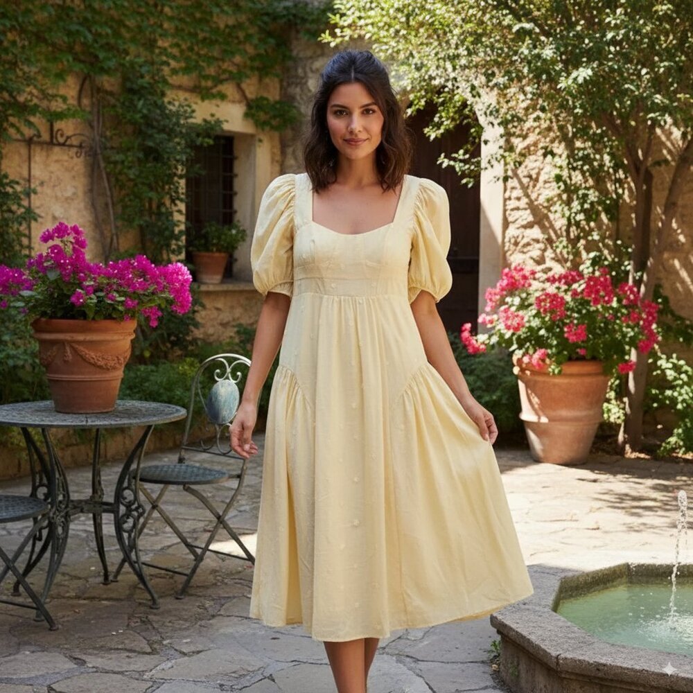 MOON RIVER Midi Tiered Dress - Yellow Size Small NWT